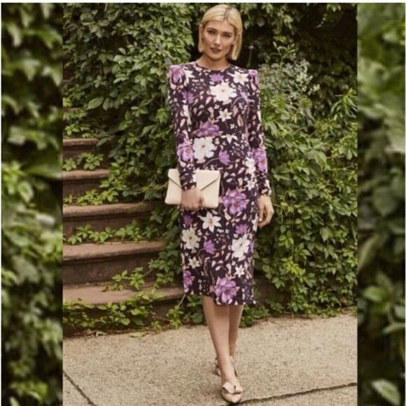 NWT Eliza J Floral Long Sleeve Body-Con Midi Dress - Picture 1 of 12